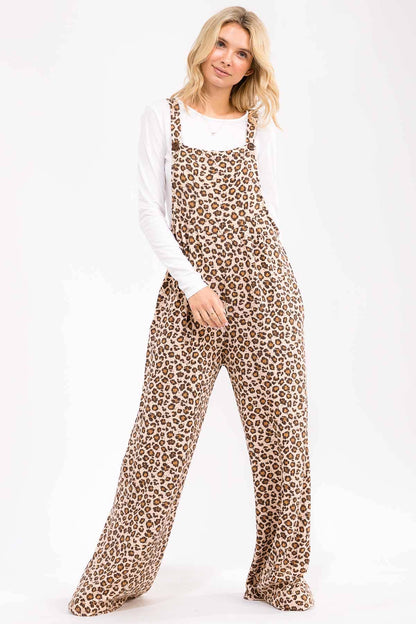 Leopard Print Wide Leg Overall Jumpsuit J6106: As Shown