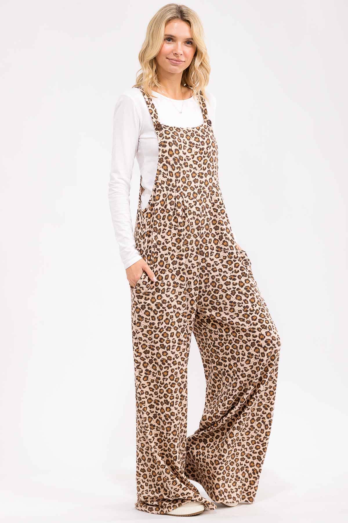 Leopard Print Wide Leg Overall Jumpsuit J6106: As Shown