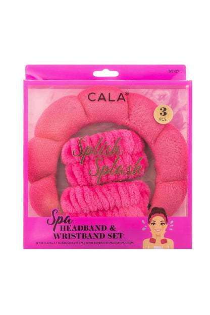 CALA 69137 Hot Pink Spa Headband & Wristband Set - 6 pc