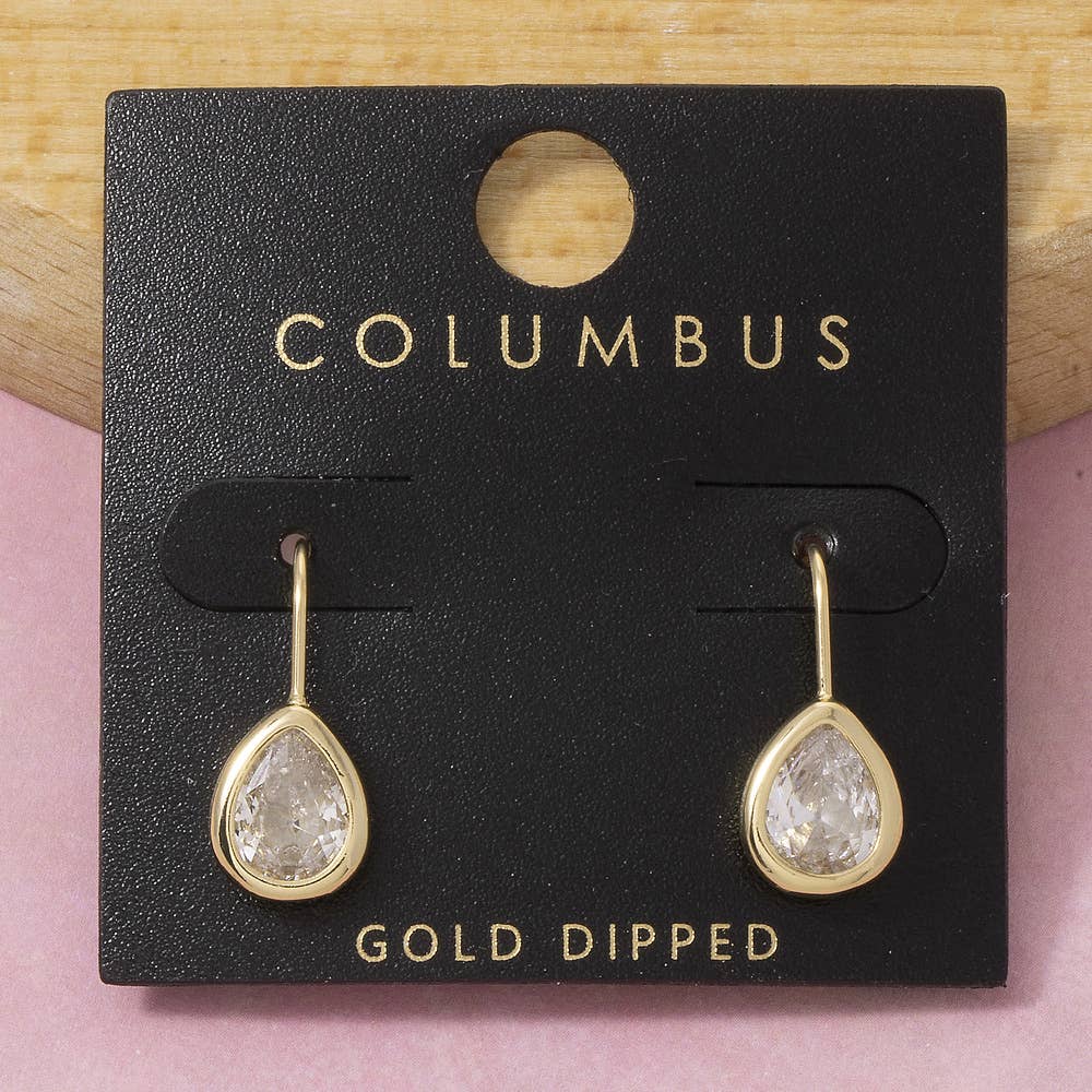 Gold Dipped Small Teardrop Bezel Cz Wire Earrings: GOLD