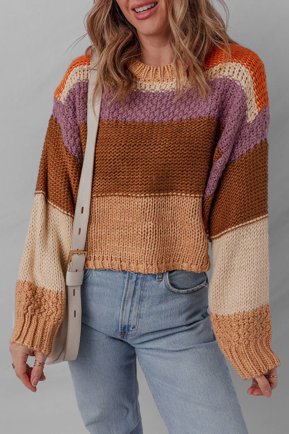 LDC Cropped Colorblock Knitted Sweater: Multicolour