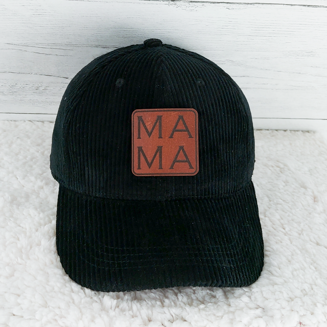 Corduroy Hat With Mama Square Leather Patch: Pink