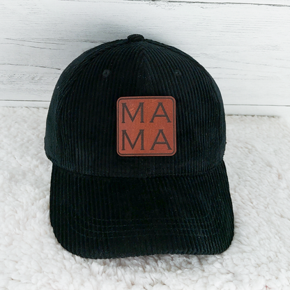 Corduroy Hat With Mama Square Leather Patch: Pink