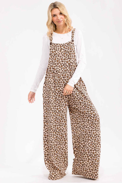 Leopard Print Wide Leg Overall Jumpsuit J6106: As Shown