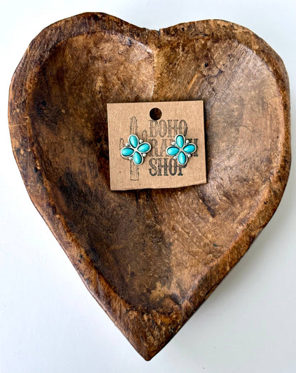 Western Stone Clover Stud Earrings: Turquoise