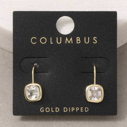 Gold Dipped Small Cushion Bezel Cz Wire Drop Earrings: 2SILVER