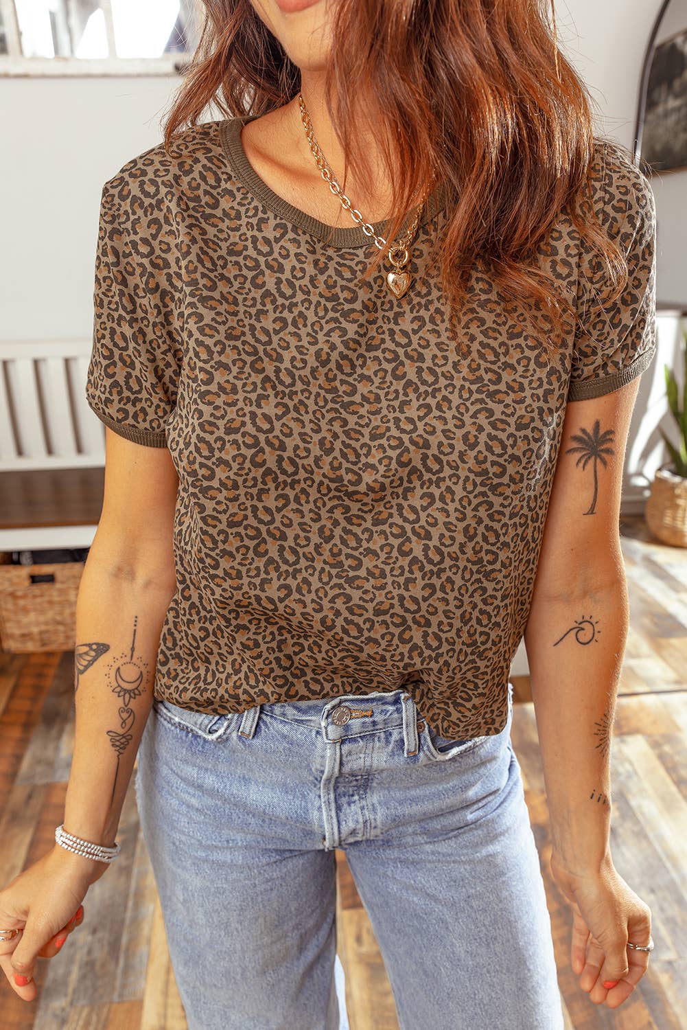 LDC Khaki Fierce Leopard Crew Neck T Shirt|S-4X: Khaki