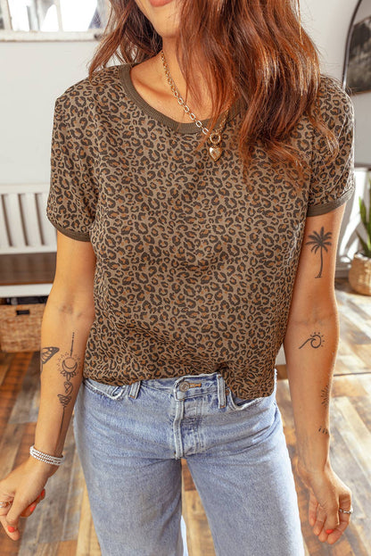 LDC Khaki Fierce Leopard Crew Neck T Shirt|S-4X: Khaki