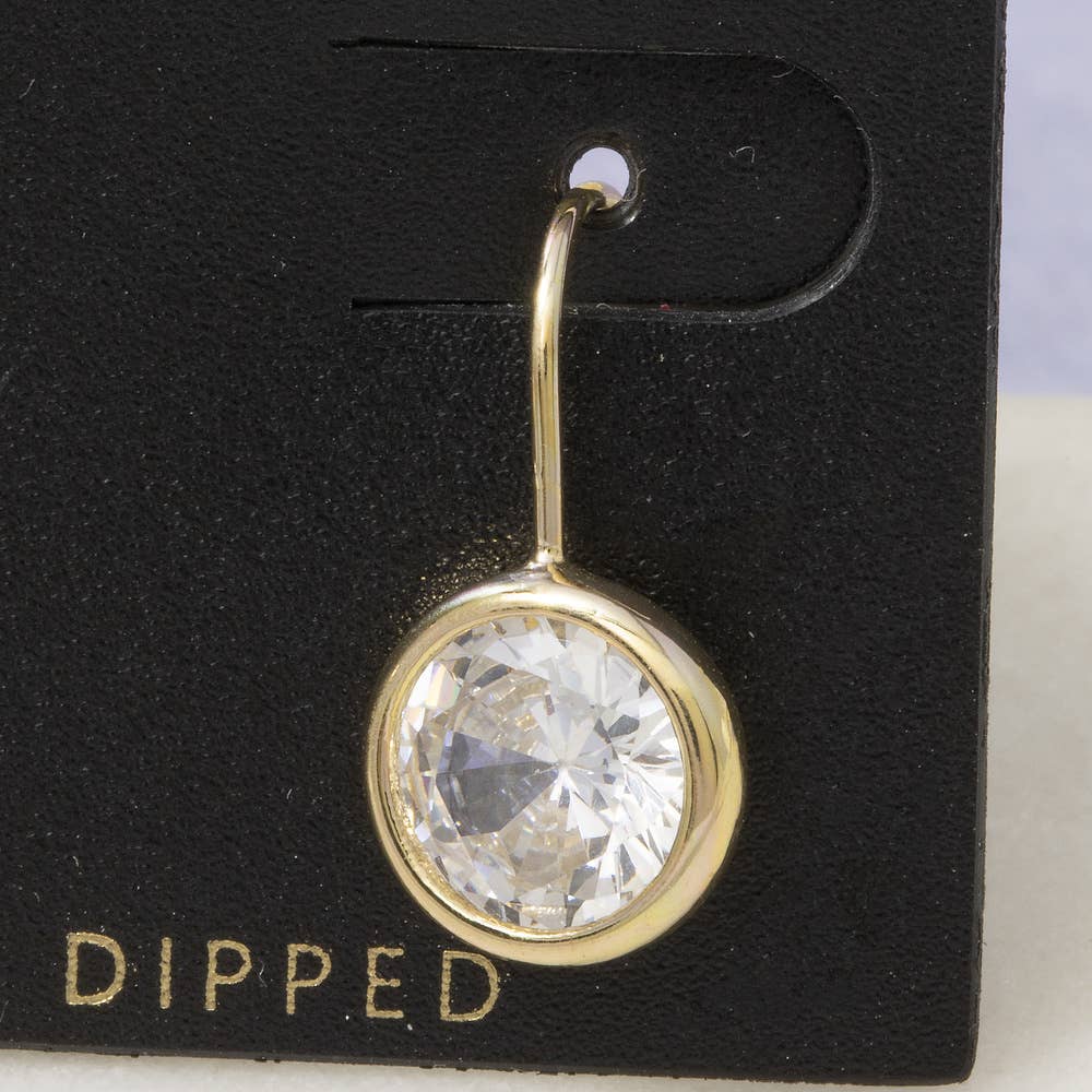 Gold Dipped Round Cz Bezel Drop Earrings: GOLD