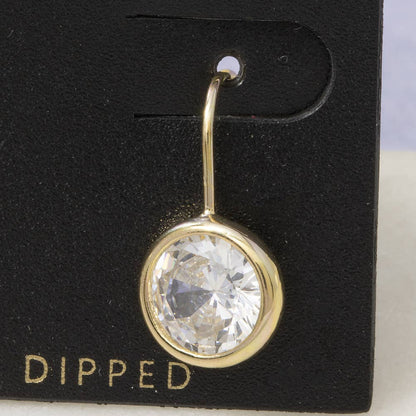 Gold Dipped Round Cz Bezel Drop Earrings: GOLD