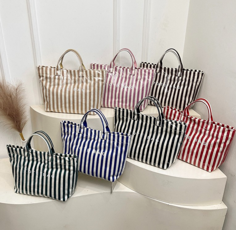 PVC Dot Tote Bag Checkered Striped Waterproof Beach Bag: SBlue / M