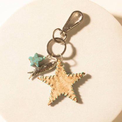 Moonlight Bay Star Handtooled Leather Key Fob in Amber Turquoise: Amber Turquoise