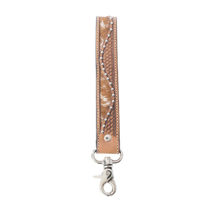 Bronco Wave Handtooled Leather Keyfob in Oakwood Amber: Oakwood Amber