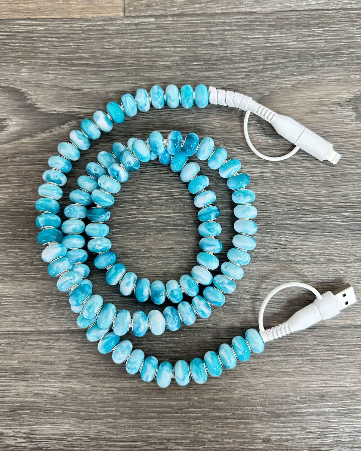 WESTERN BEADED PHONE CHARGER CUTE USB XHARGING CABL 4-IN-1 : Turquoise