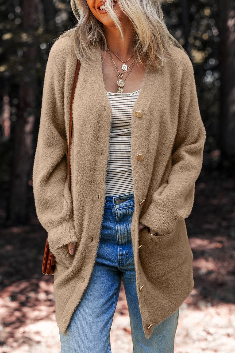 LDC Solid Color Cardigan Sweater: Smoke Gray
