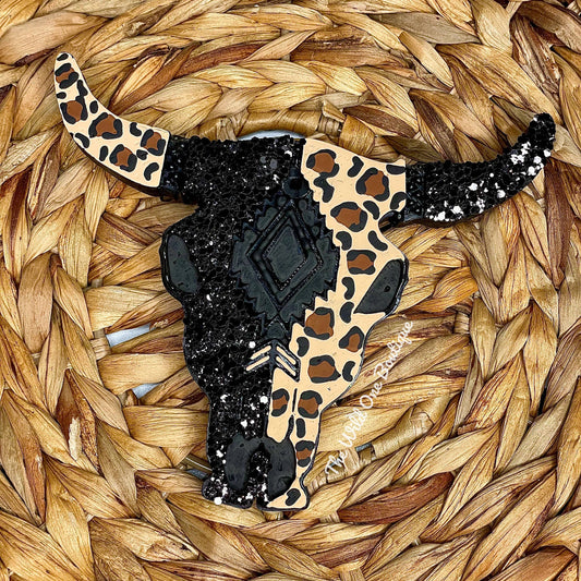 Black Cheetah Print Bull Skull Car Freshie: Butt Naked