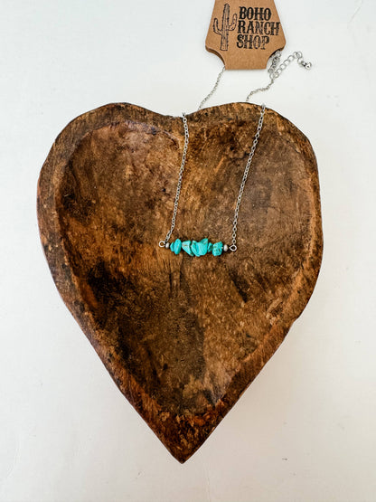 Bar Chip Stone Necklace - Western Pendant Necklace: TURQUOISE