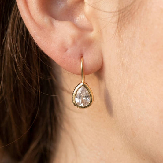 Gold Dipped Small Teardrop Bezel Cz Wire Earrings: GOLD
