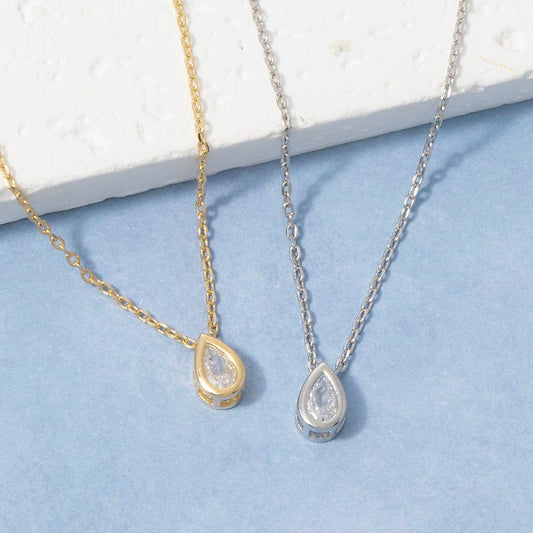 Teardrop Cz Pendant Chain Necklace: G
