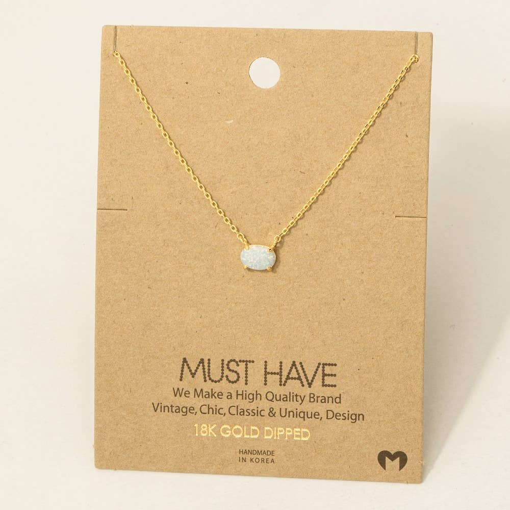 Gold Dipped Oval Opal Pendant Necklace: S