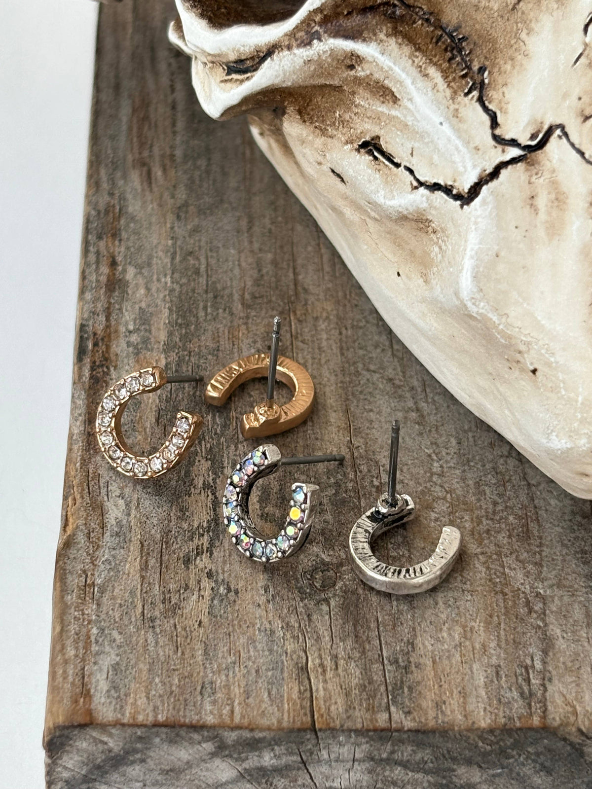 Dainty Western Style Horseshoe with Rhinestone Earrings: 2. Silver Black
