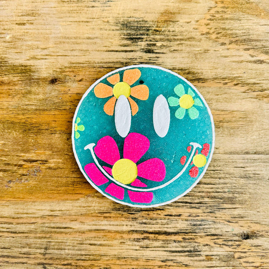 **Custom** Happy Face with Flowers Car Freshie: Baja Cactus