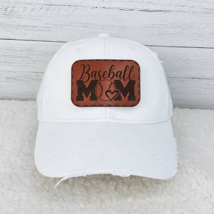 Denim Hat With Baseball Mom Leather Patch: Black denim