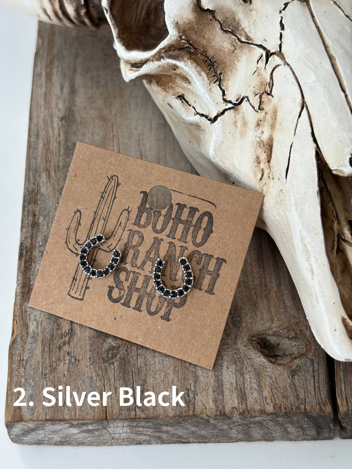Dainty Western Style Horseshoe with Rhinestone Earrings: 1. Silver AB Clear