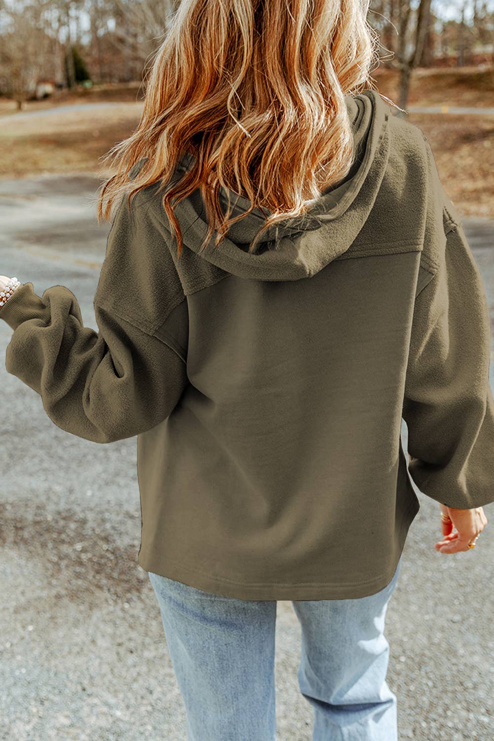 LDC Flap Pocket Drawstring Hood Zip Up Jacket: Green