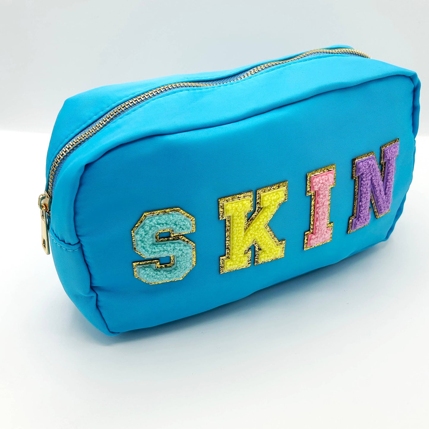 Cosmetic or Toiletry Bag with Varsity Letter Patches: Light Pink with DANCE