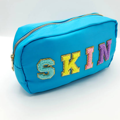 Cosmetic or Toiletry Bag with Varsity Letter Patches: Light Pink with DANCE