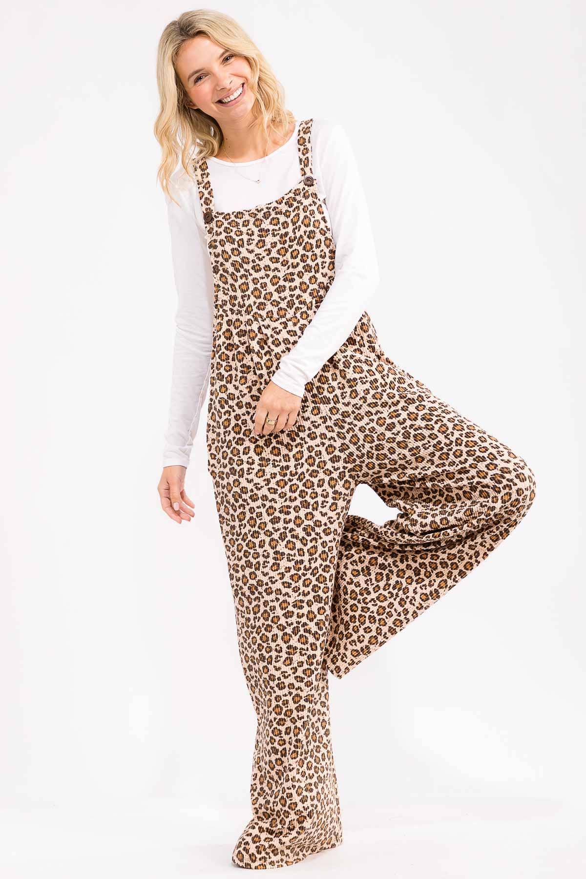 Leopard Print Wide Leg Overall Jumpsuit J6106: As Shown