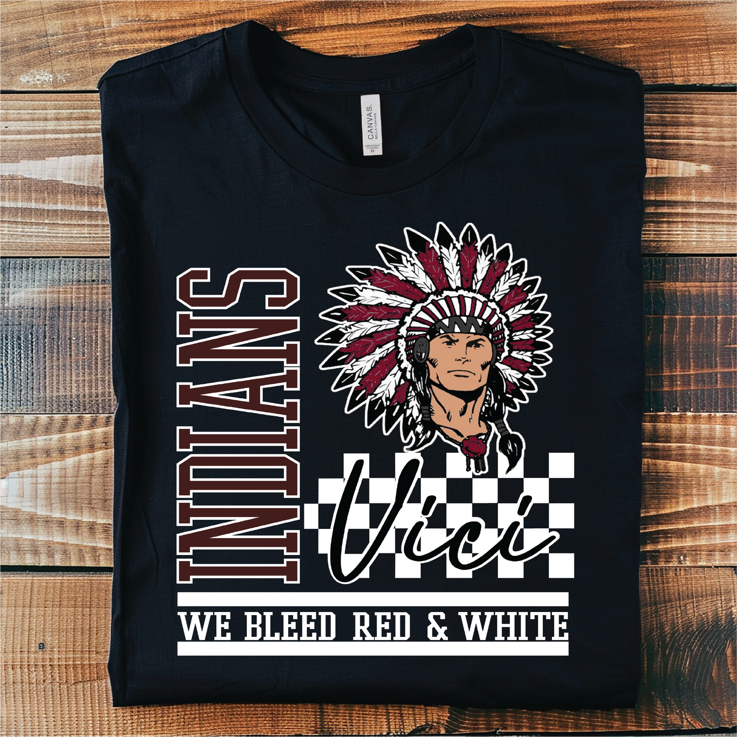 Brenda- Vici Indians We Bleed Spirit Tee: Black Adult  Long Sleeve