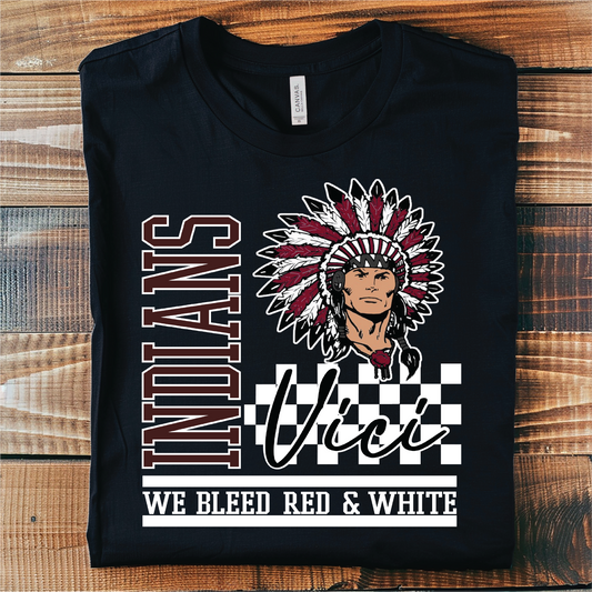 Brenda- Vici Indians We Bleed Spirit Tee: Black Adult  Long Sleeve
