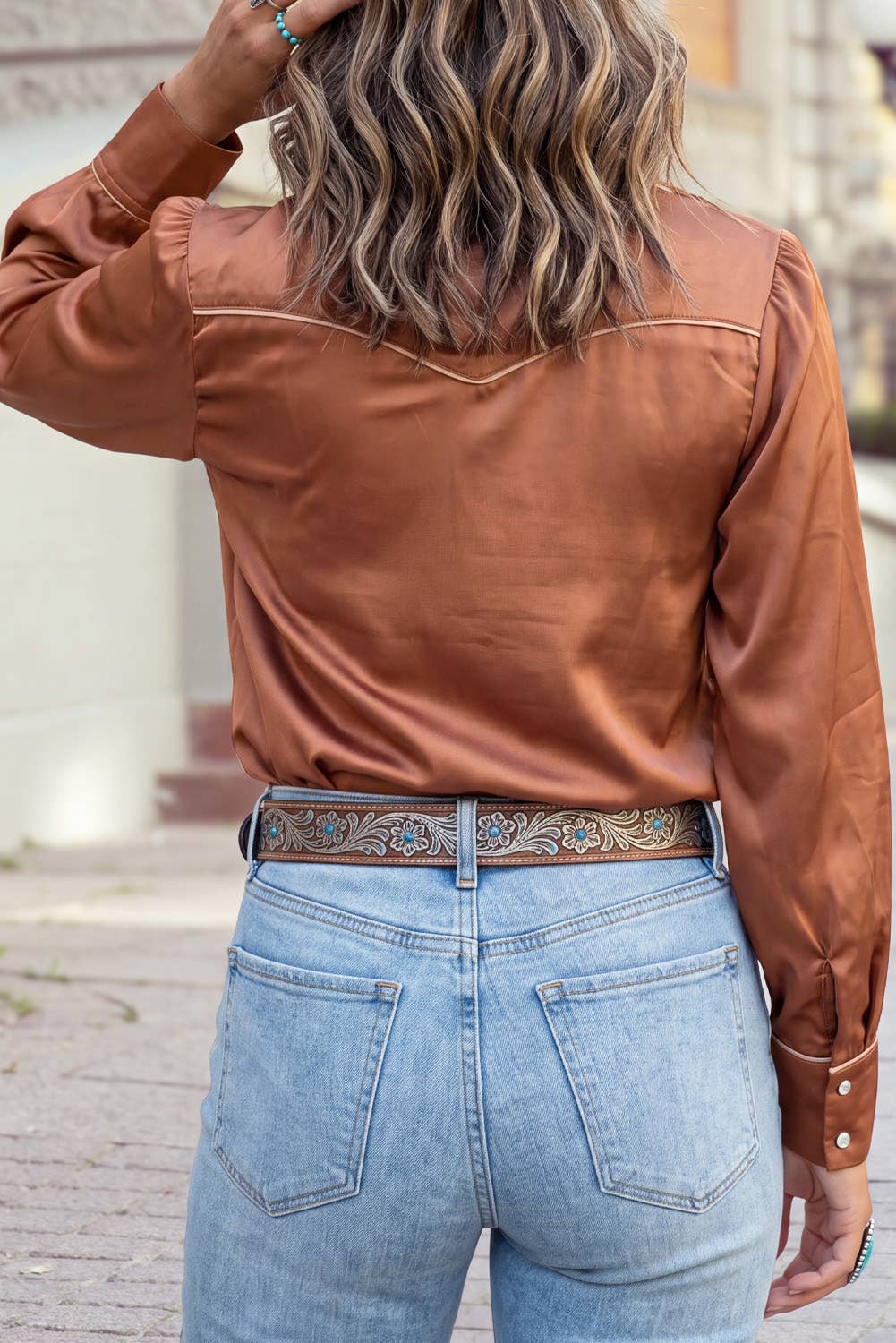 Silky  Button Front Western  Shirt: