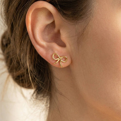 Gold Dipped Wire Ribbon Bow Stud Earrings: G