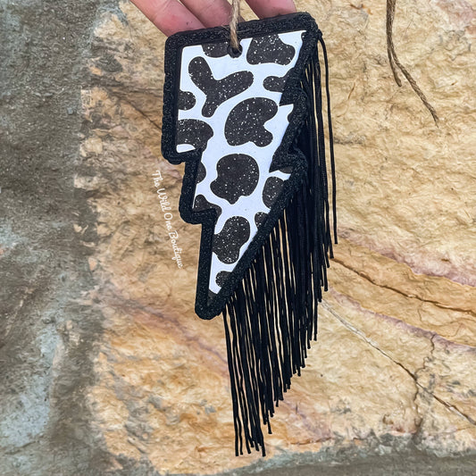Cow Print Bolt Freshie (with or without fringe): Pink Sugar