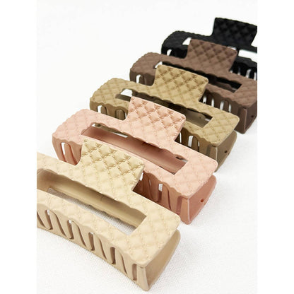Neutral Color Embossed Cut Out Rectangle Hair Claw: MIX COLOR
