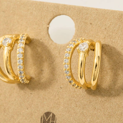Pave Layered Hoop Huggie Earrings: G