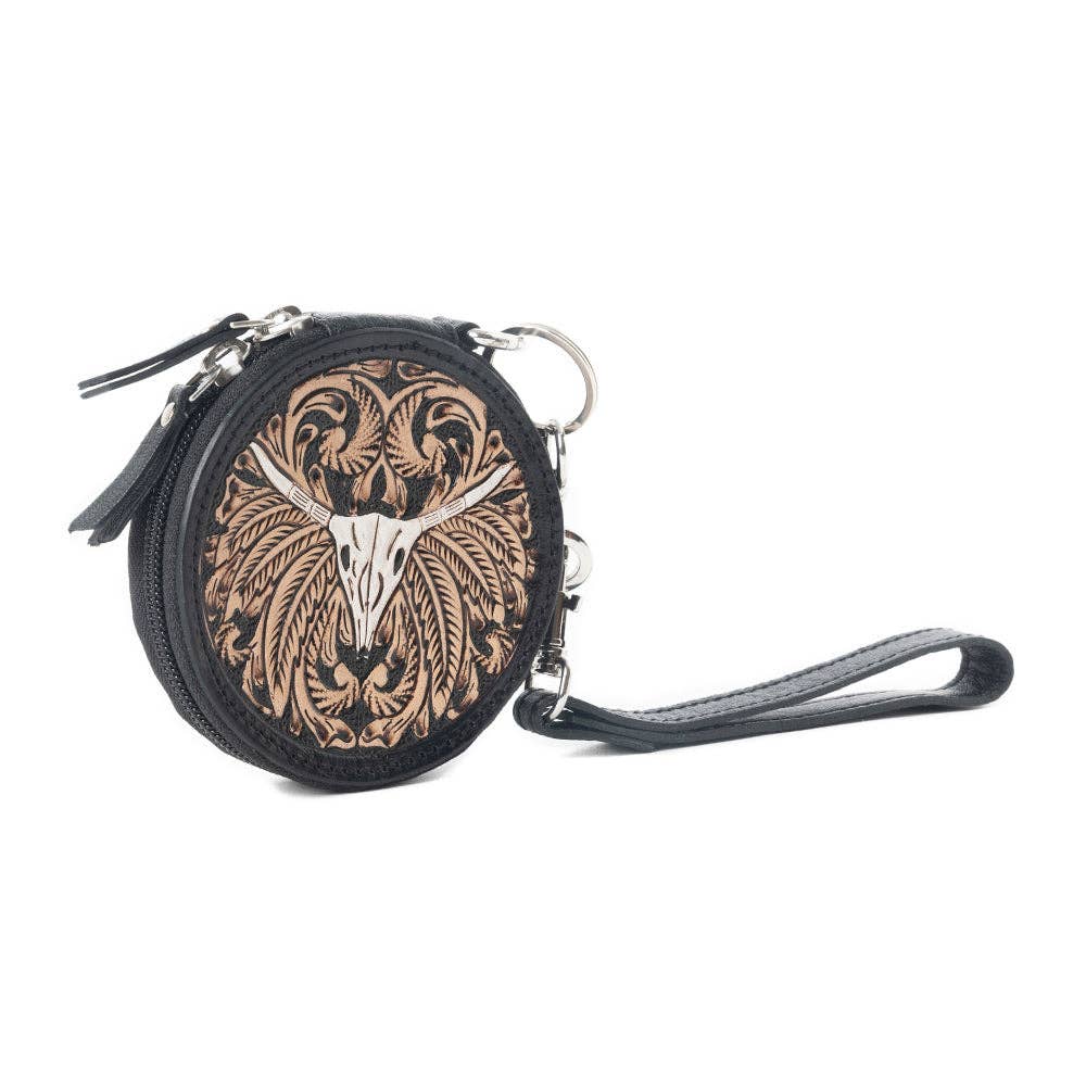 Rustler's Relic Handtooled Leather Coin Pouch in Amber Tan: Amber Tan