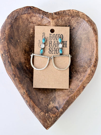 Western Horsebit Stone & Rhinestone Post Drop Earrings: Gold