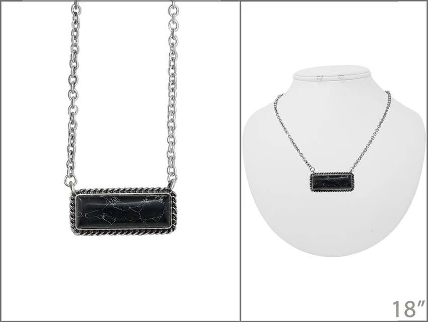 Western Semi Stone Bar Necklace: BLACK