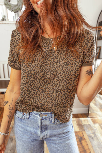 LDC Khaki Fierce Leopard Crew Neck T Shirt|S-4X: Khaki