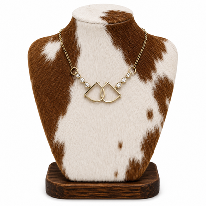 Western Horse Bit Turquoise Stone Pendant Necklace: Gold