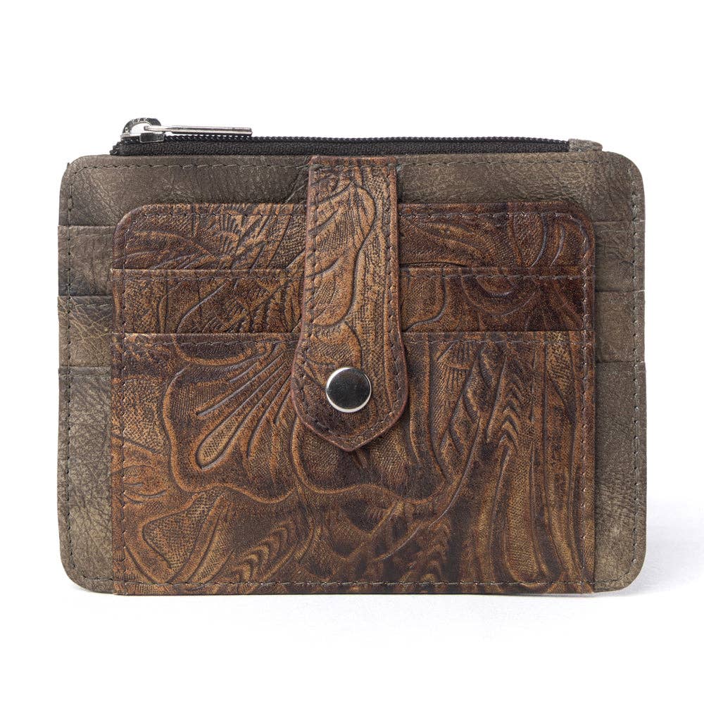 Driftwood Cove Embossed Leather Credit Card Holder in Olive Brown: Olive Brown