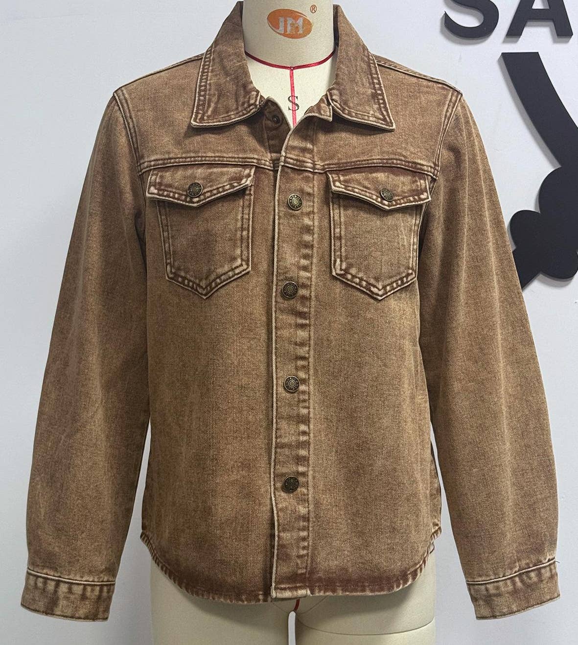 Classic lapel khaki denim jacket: Brown / L