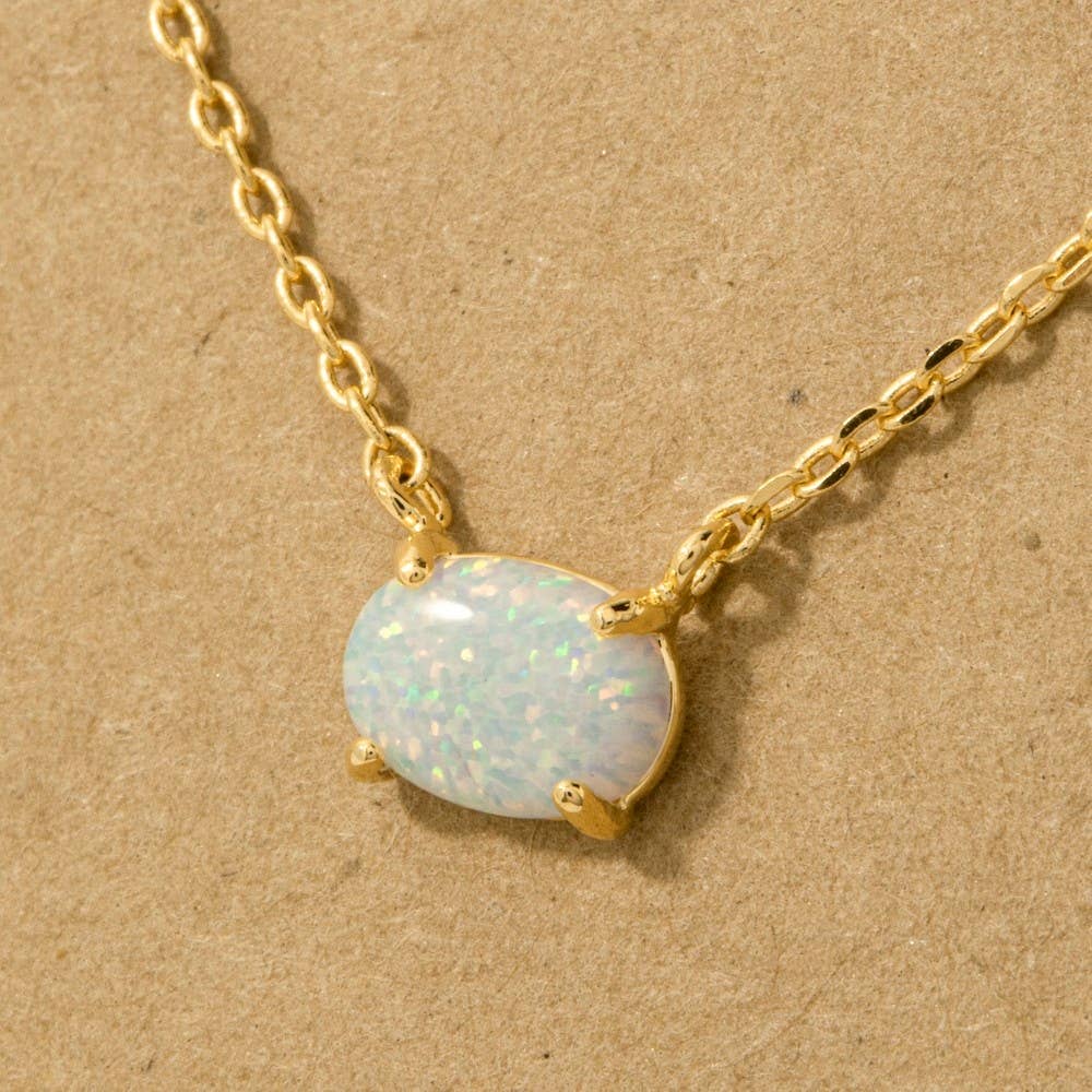 Gold Dipped Oval Opal Pendant Necklace: G