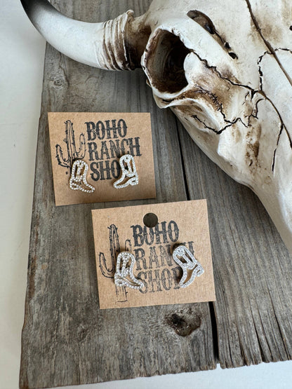 Western cut out paved Stud earrings - cowboy boots hat bow : COQUETTE BOW - GOLD