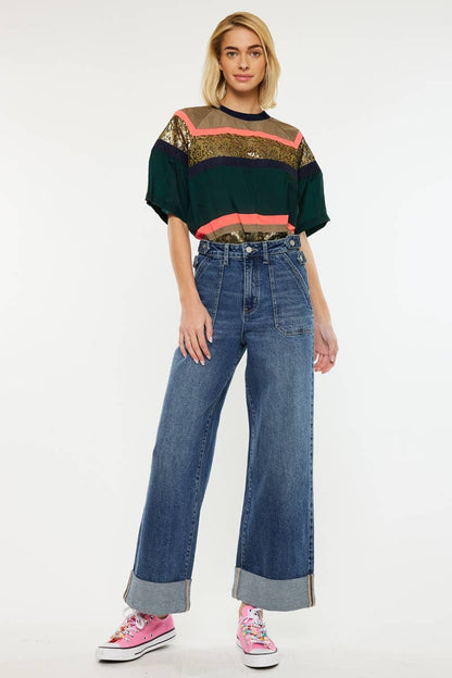 ULTRA HIGH RISE 90’S WIDE LEG TROUSERS JEANS-KC3308D: DARK
