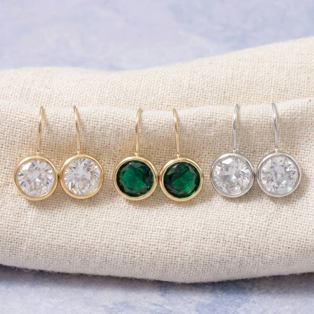 Gold Dipped Round Cz Bezel Drop Earrings: 2SILVER